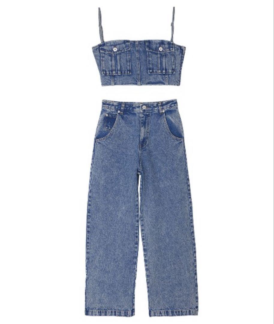 ameri vintage BUSTIER DENIM SET ROMPERS