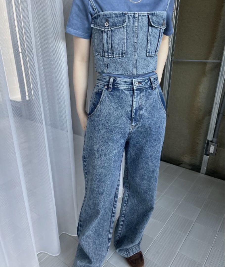 ameri vintage BUSTIER DENIM SET ROMPERS