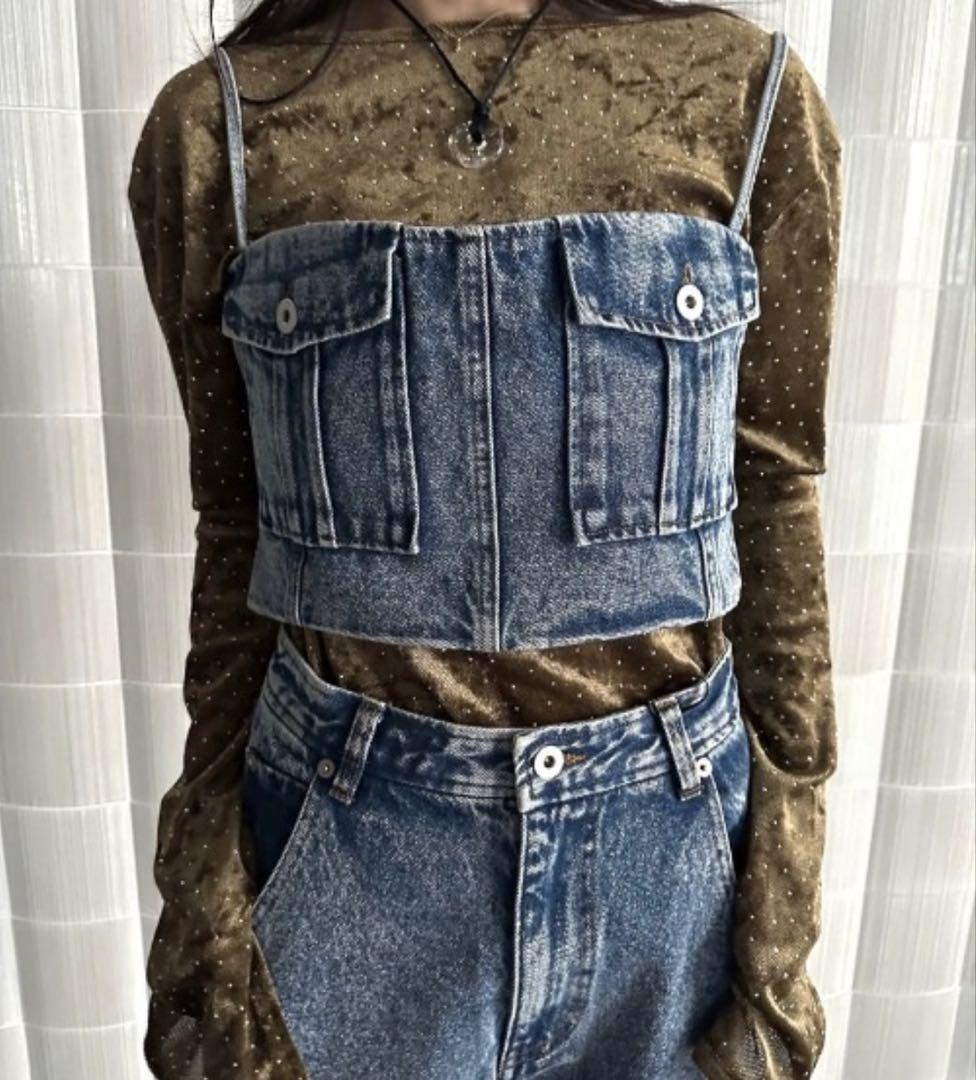 ameri vintage BUSTIER DENIM SET ROMPERS