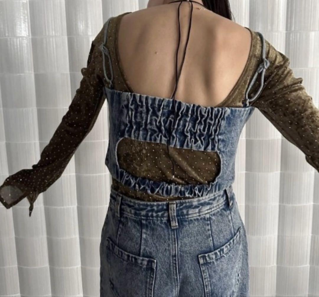 ameri vintage BUSTIER DENIM SET ROMPERS