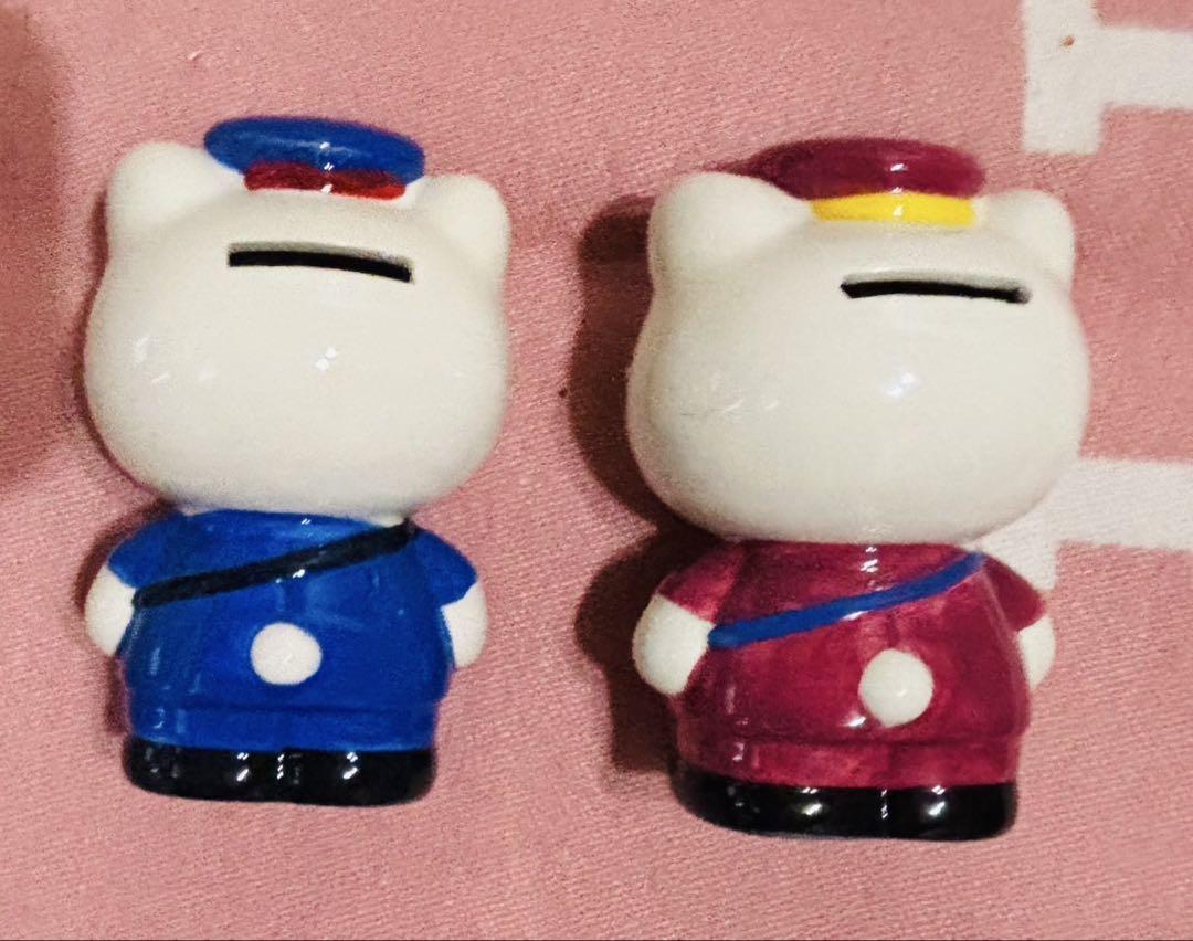 郵便局 OMCカードキティちゃん 配達員 貯金箱 陶器　レトロ