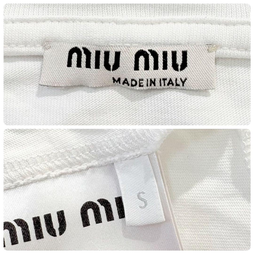 【極美品】MIU MIU Ｔシャツ カットソー 半袖 クロップド 黒猫 ロゴ S