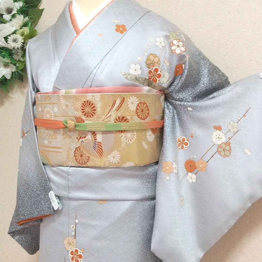 訪問着 袷 ☆  梅 シルバーグレー  叩き染め
