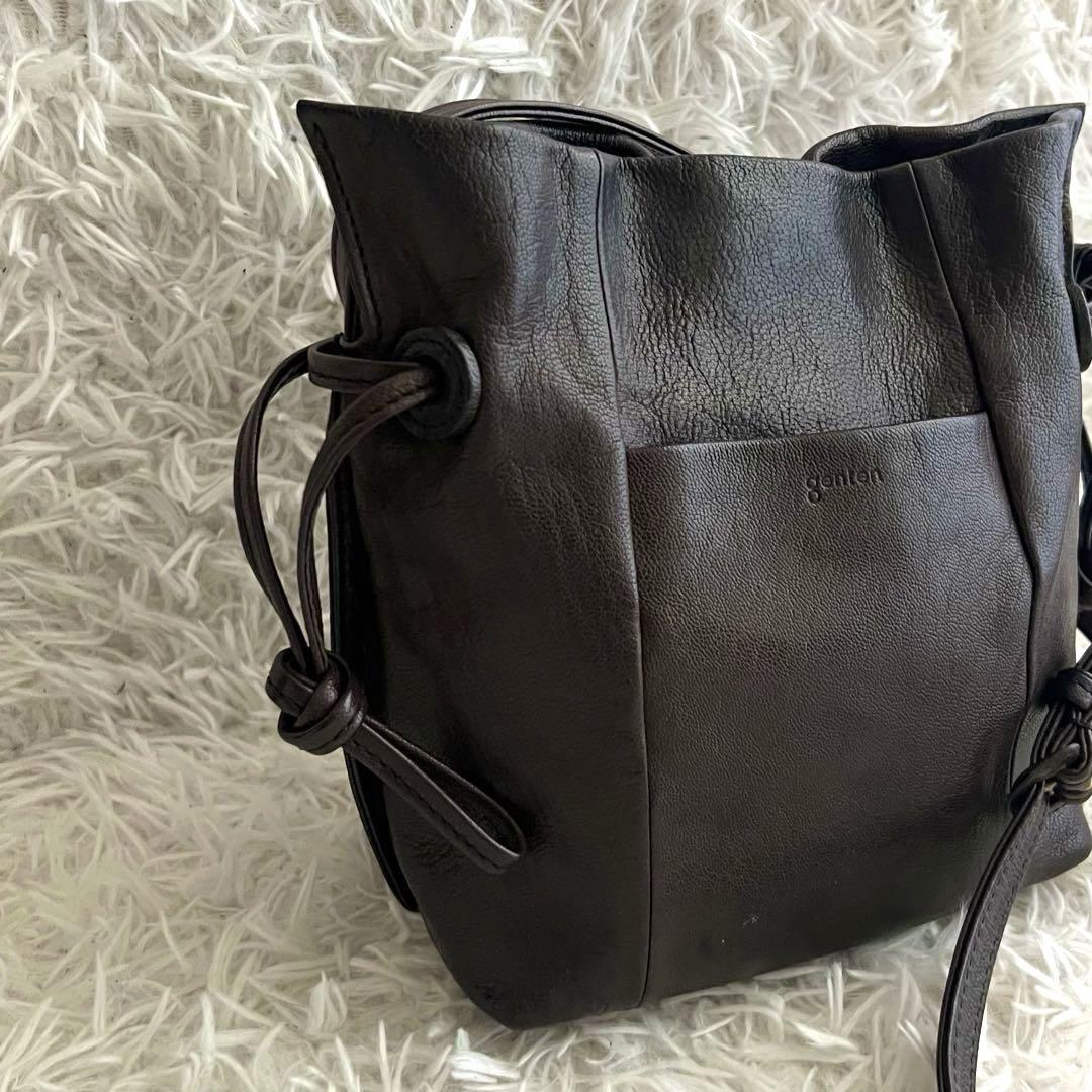 美品】genten ゲンテン ソーロ ショルダーバッグ ブラウン 巾着