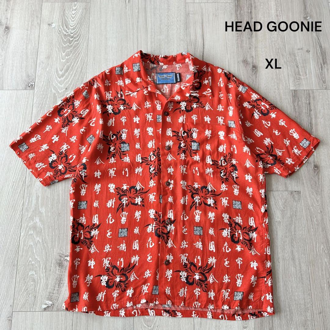 HEAD GOONIE オープンカラー レーヨンシャツ アロハ 赤 XL 漢字柄