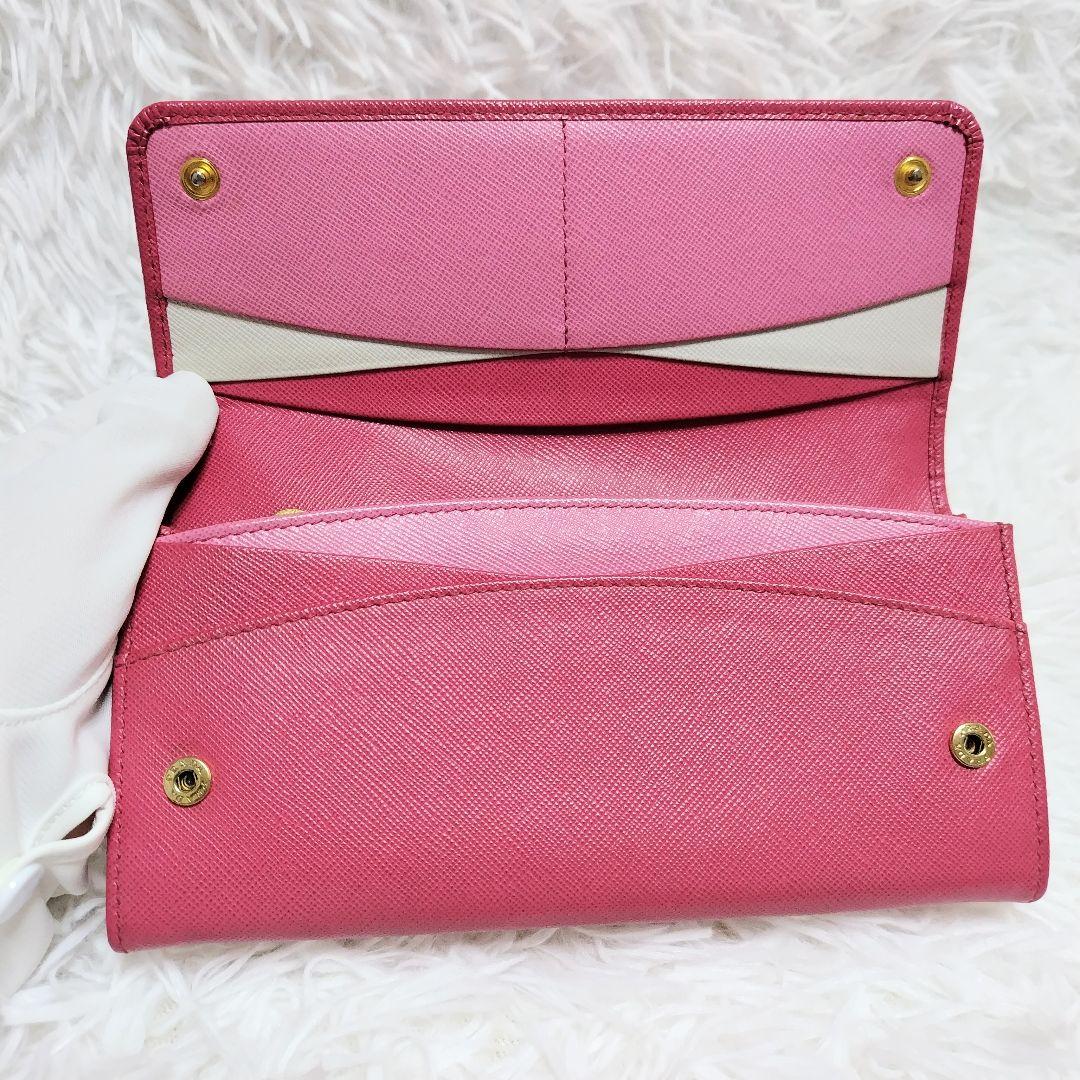 美品✨プラダ♡マルチカラーフラップ長財布　サフィアーノレザー　ゴールド金具ピンク