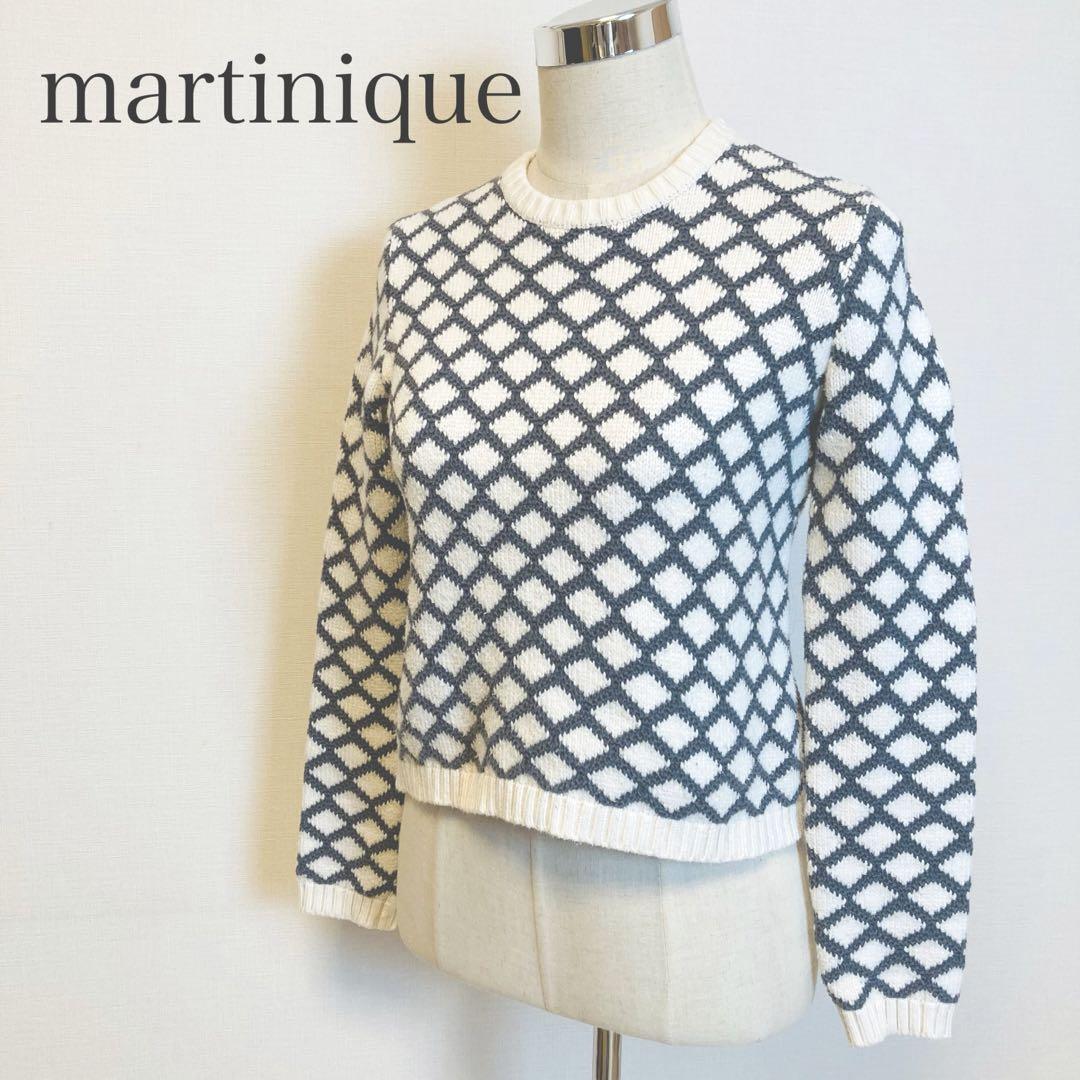 マルティニーク コットンリリヤーンニットプルオーバー オシャレ総柄 ショート丈