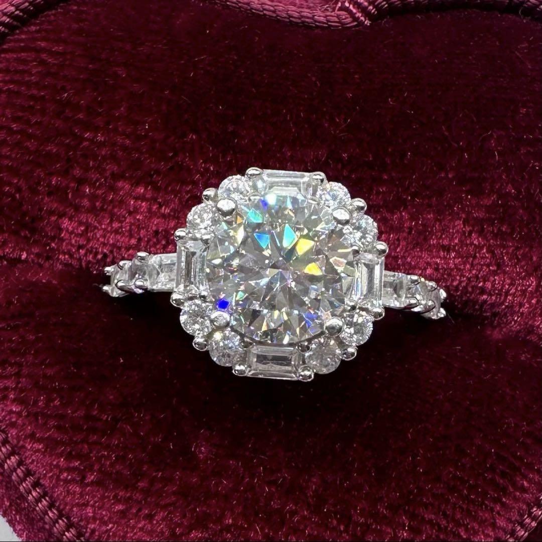 モアサナイト 2ct 11号 18k仕上げ プラチナ 韓国 指輪 リング 高見え