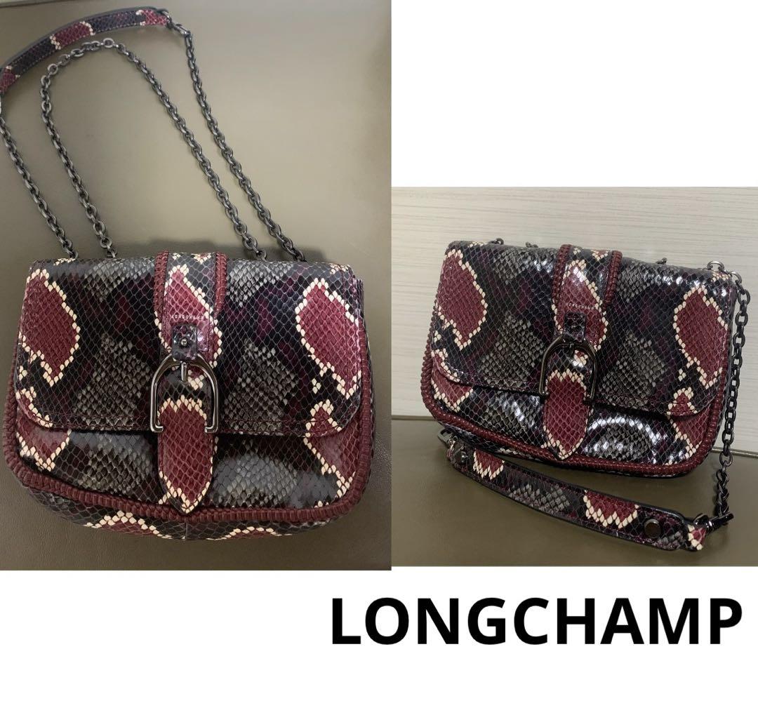 未使用　Longchamp アマゾーヌ　パイソン柄チェーンショルダーバッグ