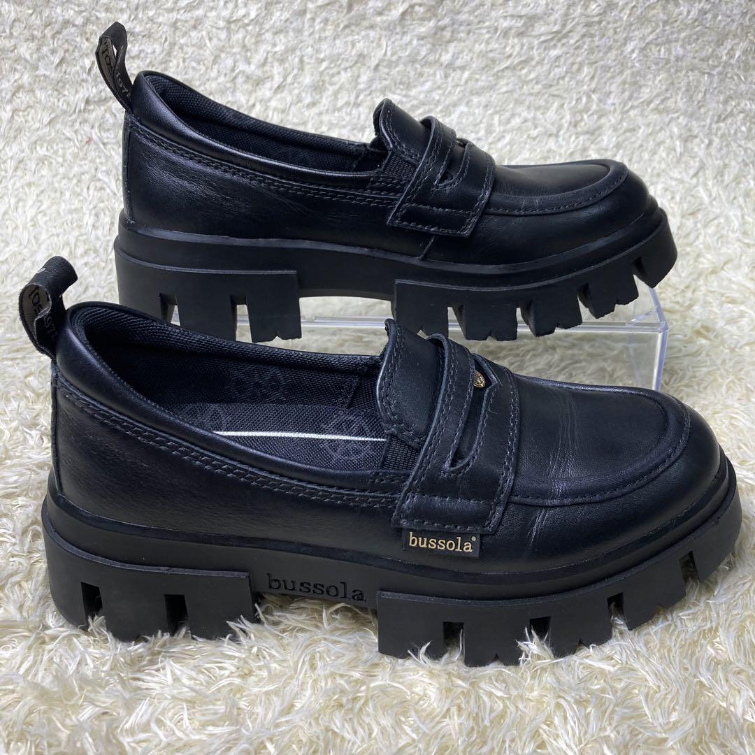 『美品』bussola ブソラ　コインローファー 厚底　ブラック　レザー　35