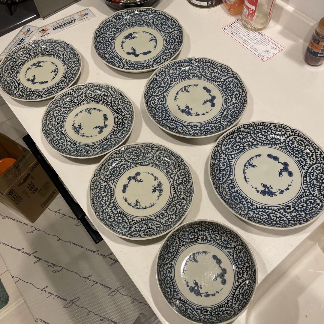 龍峰窯 染付蛸唐草松竹梅図輪花皿 和食器 丸皿 伝統文様 青花 唐草 綺麗