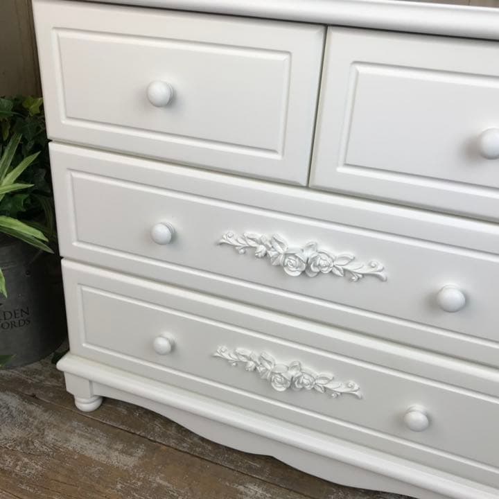 フレンチカントリー北欧調ホワイトチェスト三段四つ引き木製洋タンス