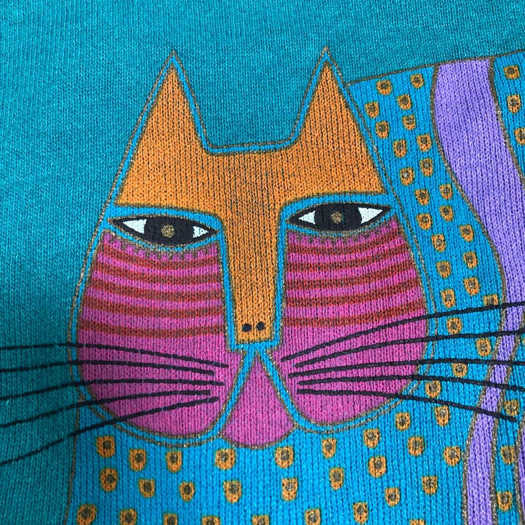 ☆USA製 80s ヴィンテージ☆ローレルバーチ 猫 2匹 プリント スウェット
