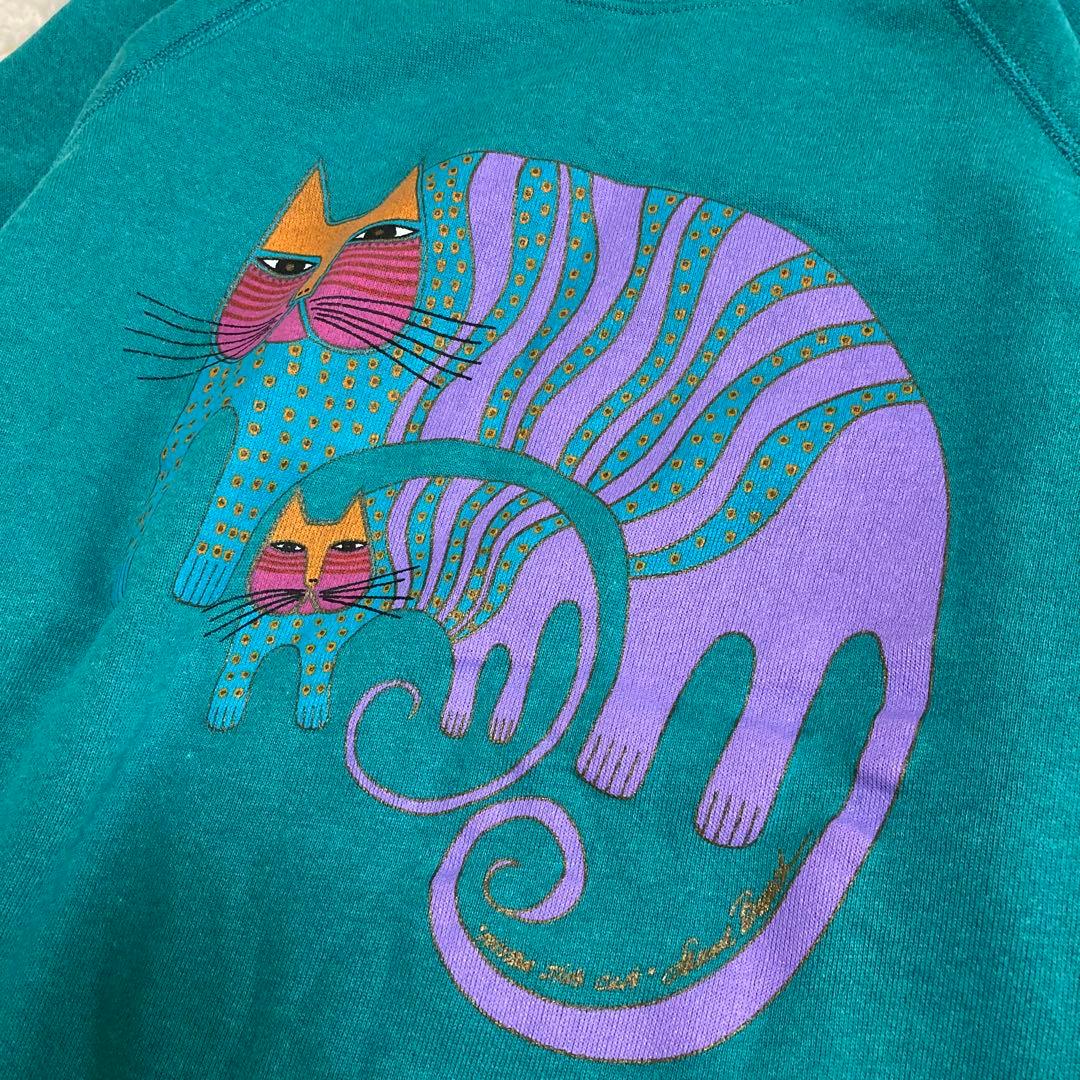 ☆USA製 80s ヴィンテージ☆ローレルバーチ 猫 2匹 プリント スウェット