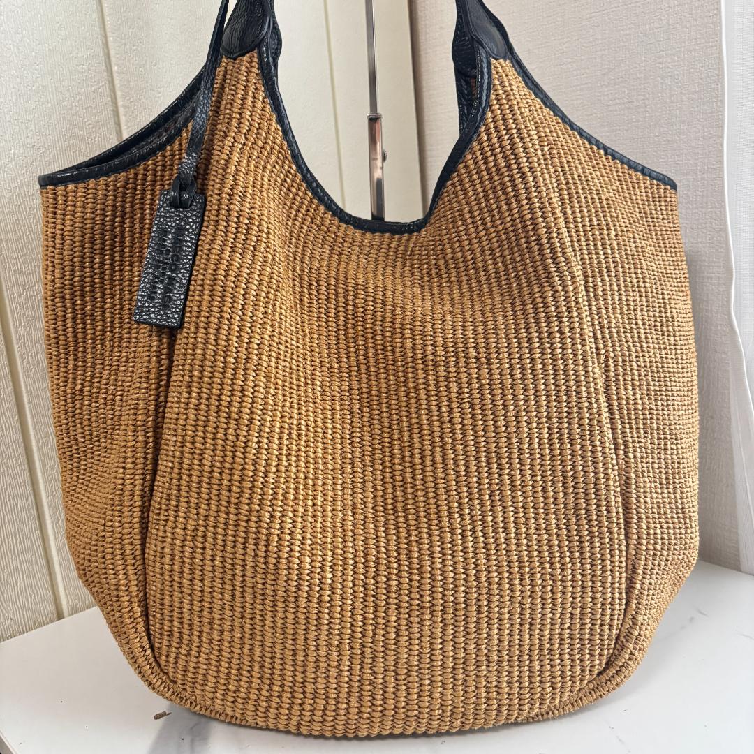 【美品】MARCO MASI　カゴトート　ラフィア×レザー　ブラウン　メッシュ