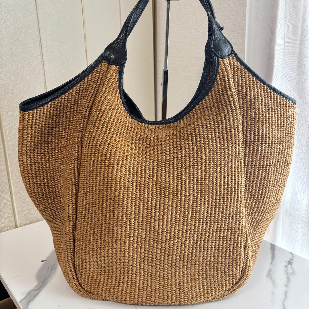 【美品】MARCO MASI　カゴトート　ラフィア×レザー　ブラウン　メッシュ