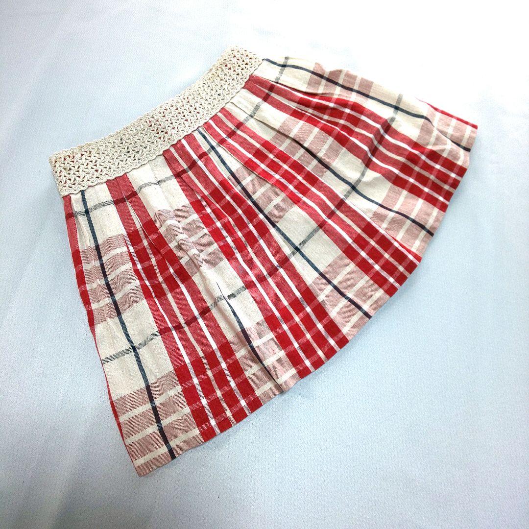 【美品】バーバリー ミニスカート メガチェック 赤 麻 リネン コットン ラップ