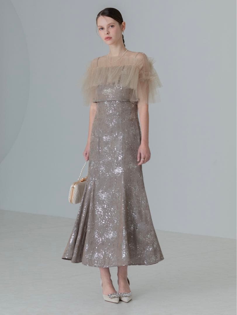 チュールフリルボレロペイントマーメイドワンピースドレス結婚式パーティー成人式