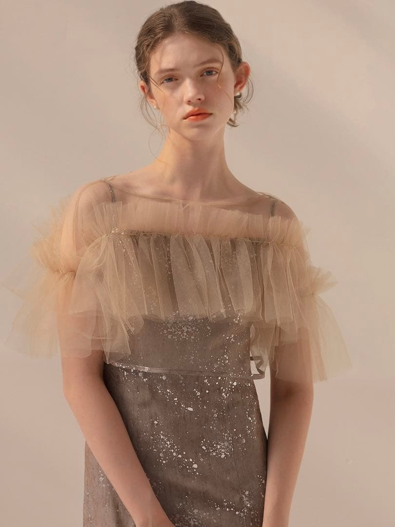 チュールフリルボレロペイントマーメイドワンピースドレス結婚式パーティー成人式