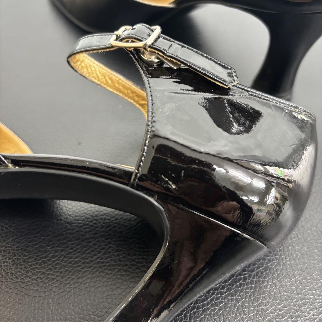 ヴェルサーチェ☆ブラックエナメル ストラップサンダル GIANNI VERSACE エナメル ストラップ サンダル ブラック