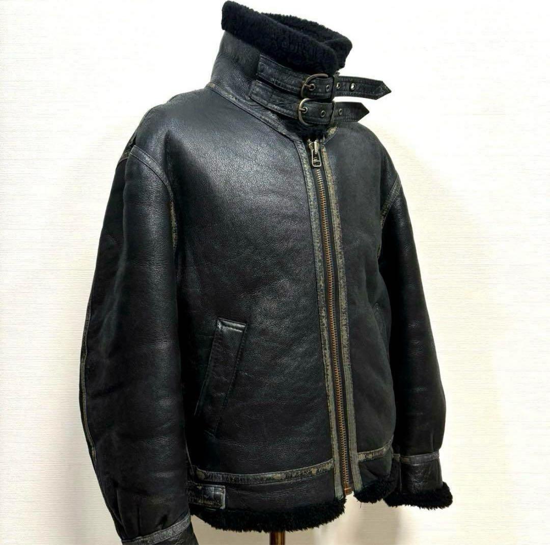 ヤレ感 雰囲気抜群 肉厚 B-3 黒 ブラック ムートン フライト ジャケットL MILITARY WWW_SHINETEETH_COM