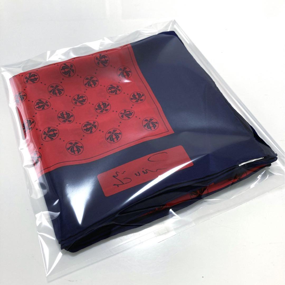 美品】絹100%☆silkスカーフ 和柄 配色 赤紺 差し色 寒暖差