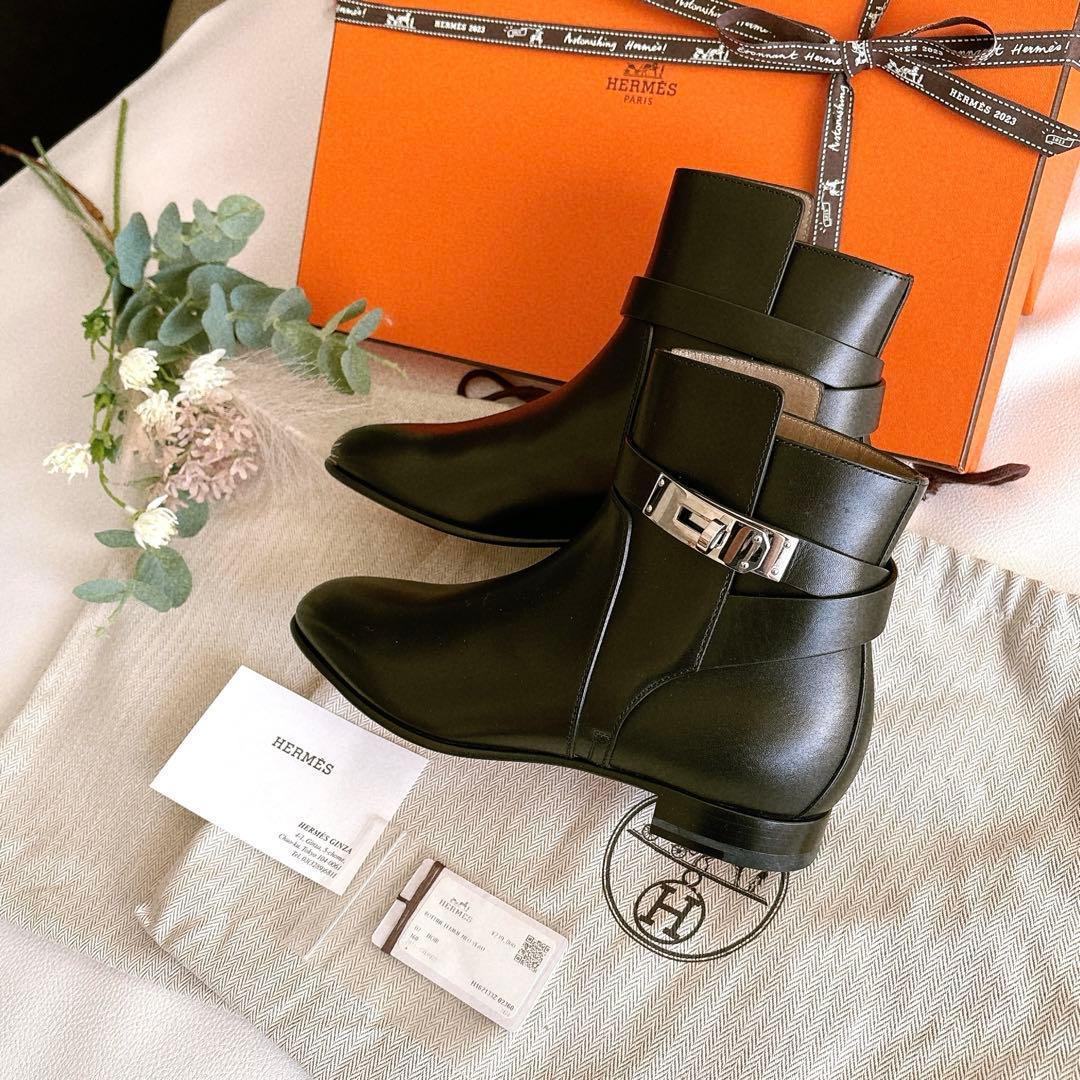 未使用品 エルメス ネオショートブーツ ケリー金具 黒35.5 (22.5)現行