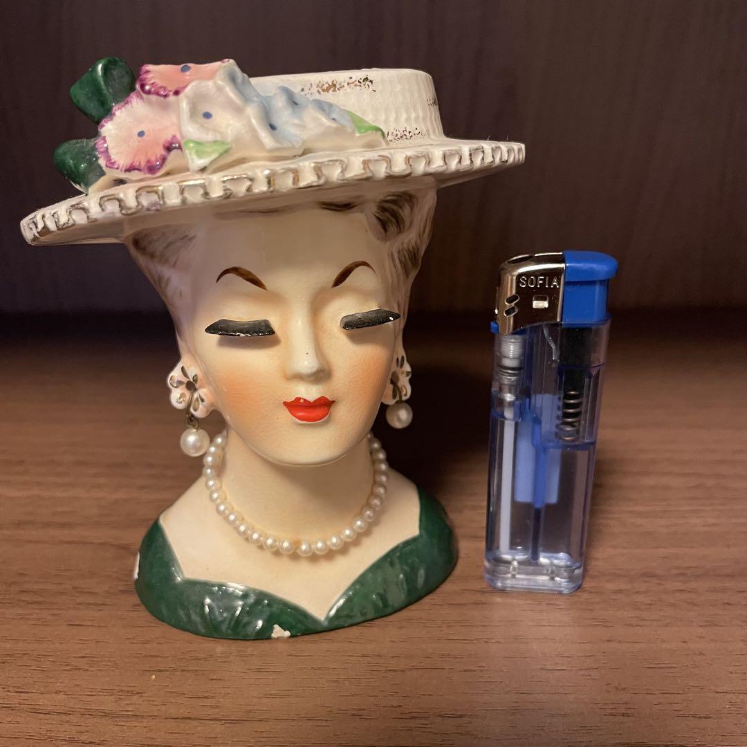 レディ　ヘッドベース　花瓶　フラワーベース　ビンテージ　ロカビリー　陶器 レディ ヘッドベース 花瓶 フラワーベース ビンテージ