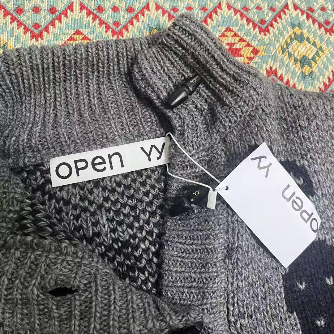 OPEN YY オープンワイワイ ウールカーディガン グレー サイズL