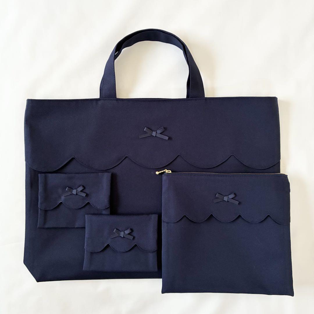 n＊　スカラップ　レッスンバッグ　ティッシュケース　ポーチ　手刺繍　お受験