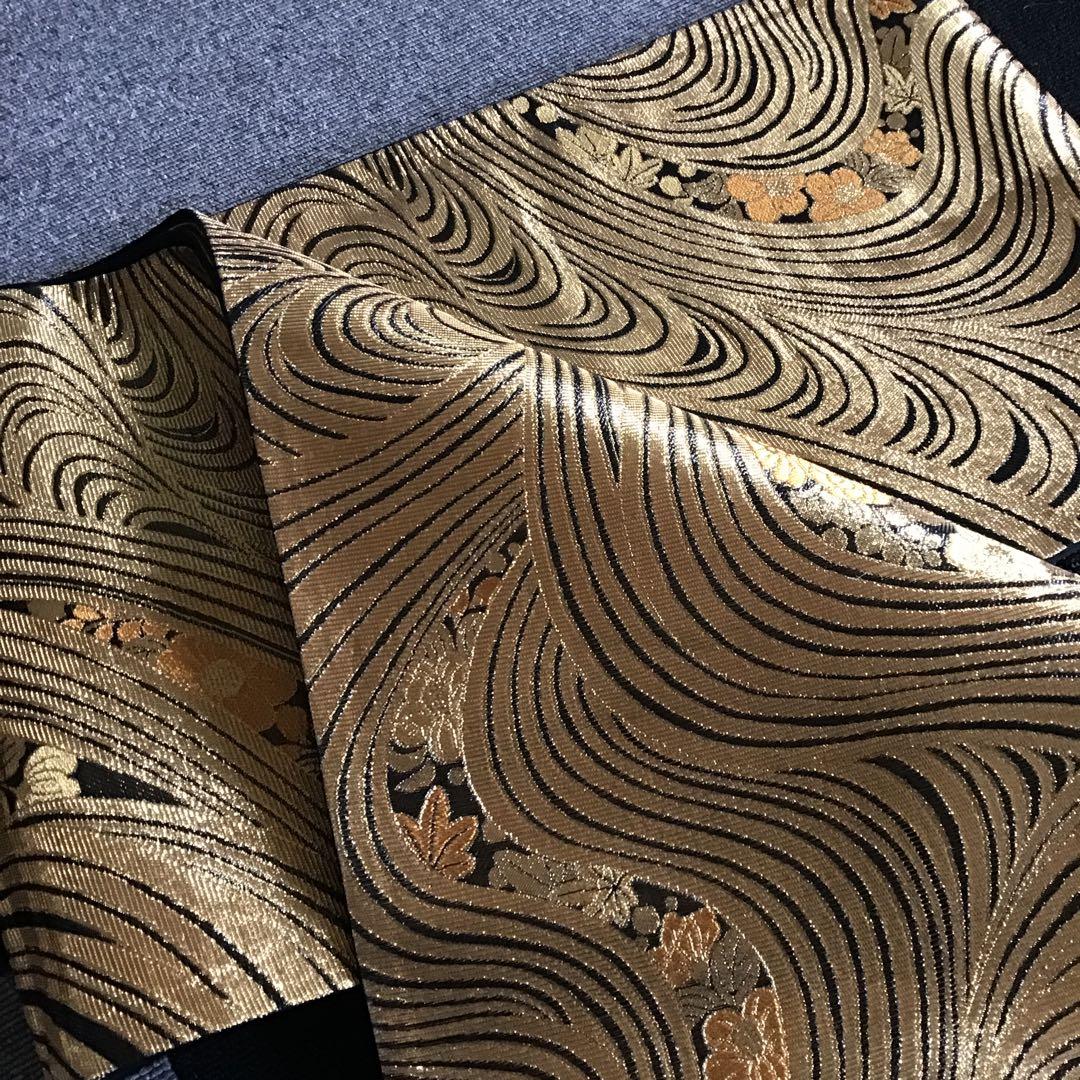 振袖フルセット　花蝶文　成人式　振袖　ゴールド　黒　正絹　振袖6点セット 豪華