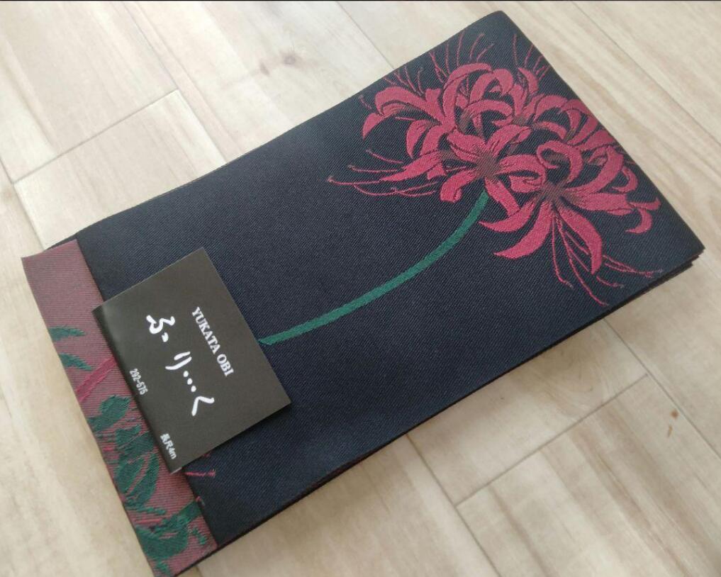 【日本製帯】 上品彼岸花◆曼珠沙華柄古典半幅帯◆純浴衣帯＆着物帯に★ 新品