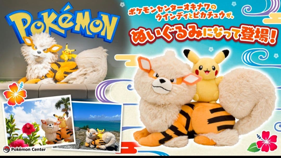 新品　ぬいぐるみ　ポケモンセンターオキナワ ポケモン☆♥ウインディとピカチュウ♥☆ぬいぐるみ☆ぬいぐるみ