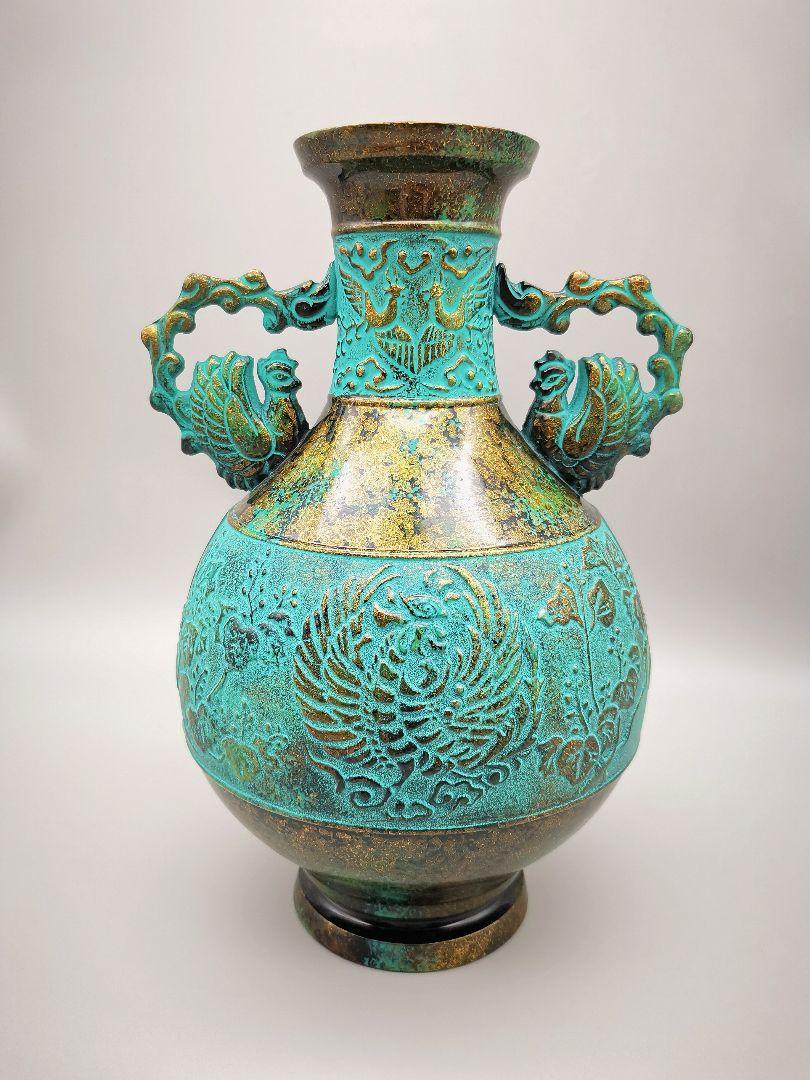 花瓶　高岡銅器　金属工芸品 高岡銅器 銅製花瓶 玉宝形（赤金） 美術工芸品 記念品 花活