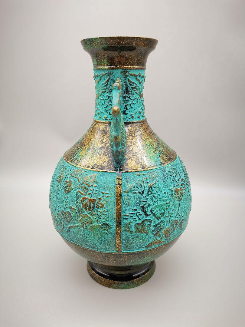 花瓶　アンティーク　銅製品　青と黄色の花瓶 現代の名工 黒木国昭 花瓶 金銀彩象嵌 光琳 天の川 - CRAFTS DESIGN