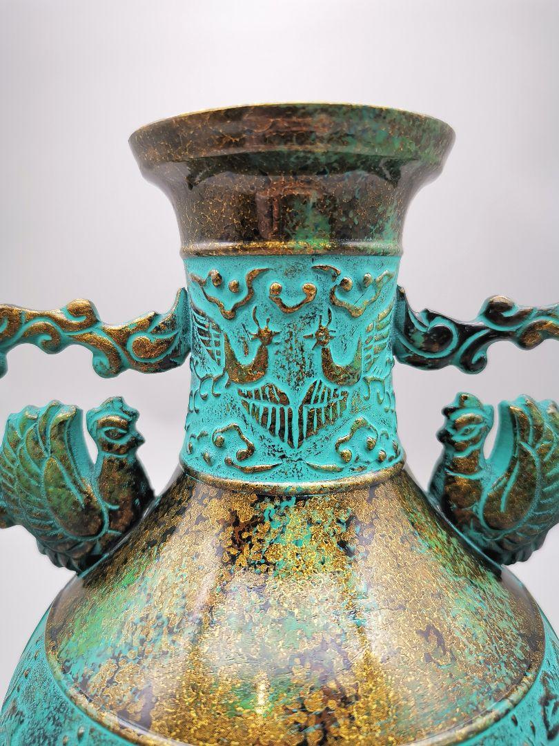 花瓶　高岡銅器　金属工芸品 高岡銅器 銅製花瓶 玉宝形（赤金） 美術工芸品 記念品 花活