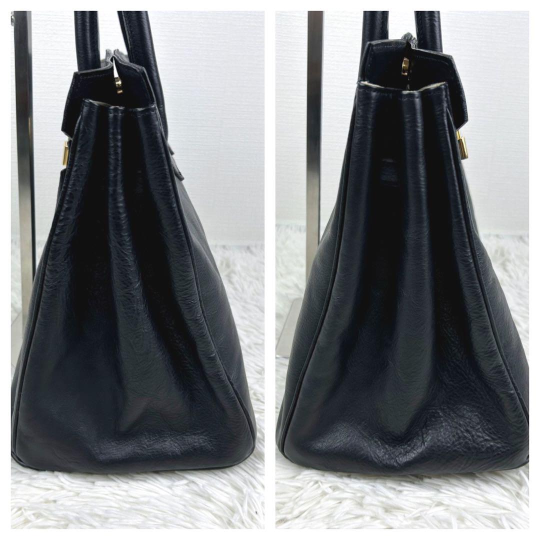 美品✨　ノーブランド　ハンドバッグ　カデナ　レザー　ゴールド金具　自立　A4可