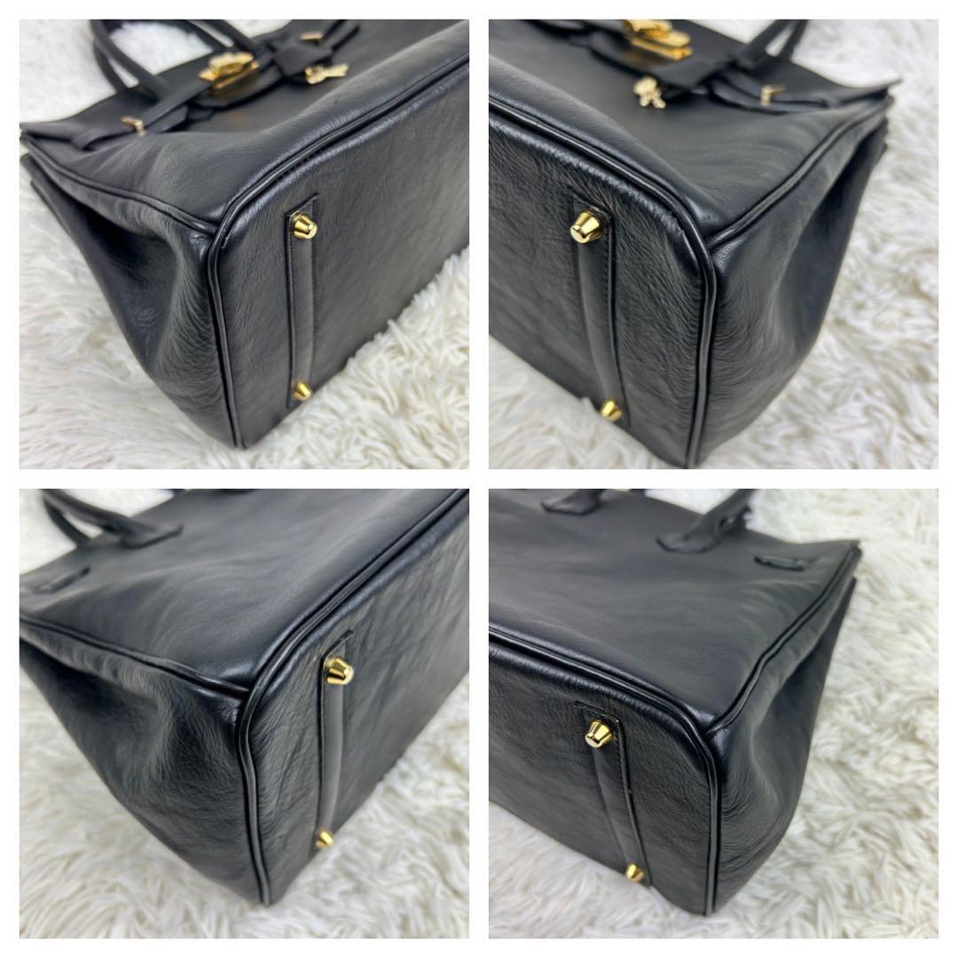 美品✨　ノーブランド　ハンドバッグ　カデナ　レザー　ゴールド金具　自立　A4可