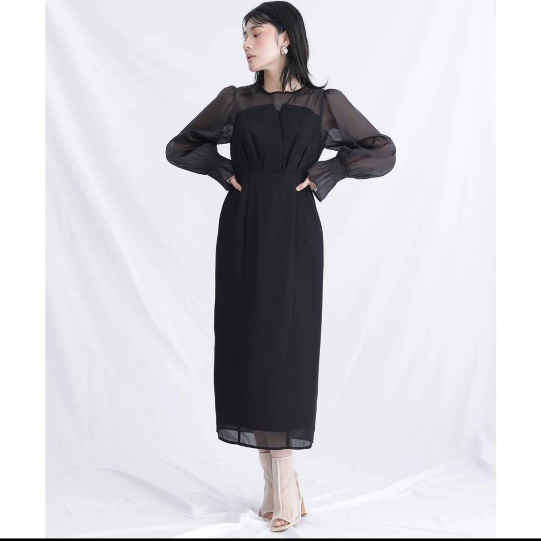 【美品】プールヴー シフォンビスチェタイトワンピース ブラック LL シフォンビスチェタイトワンピース｜PourVous
