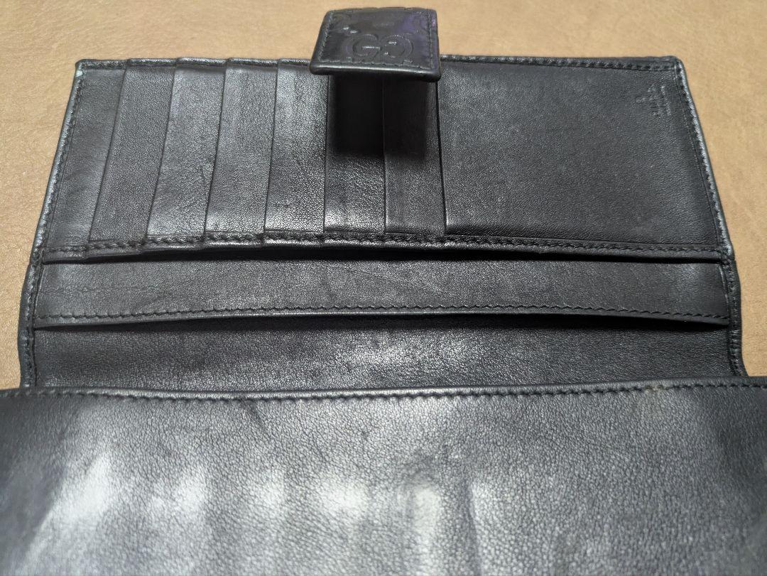 GUCCI ブラックレザー 長財布 GGパターン