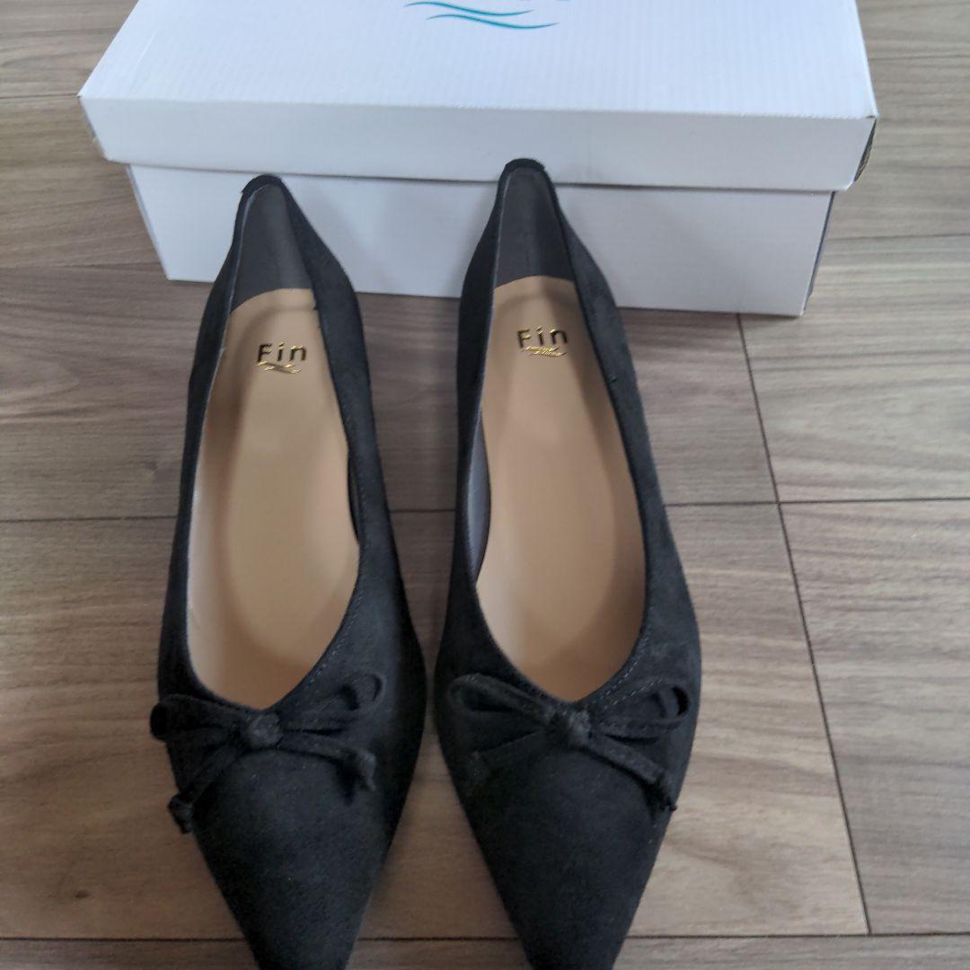 みぃ　Öffen ブラック リボン付きフラットシューズ pointed-RBON / BLACK | Offen