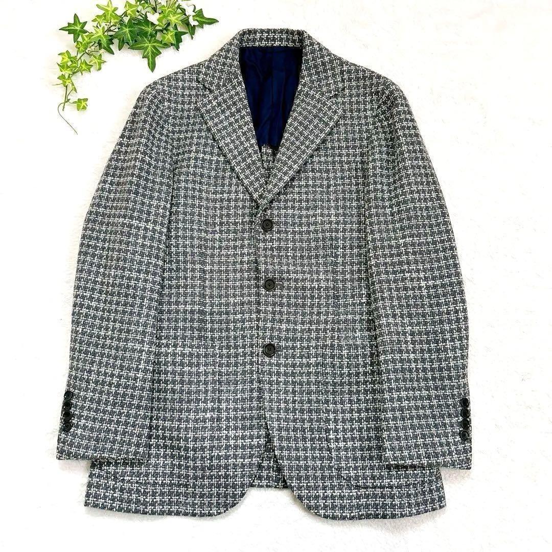 《美品》 BEAMS F 総柄 シルク混 テーラードジャケット ハウンドトゥース