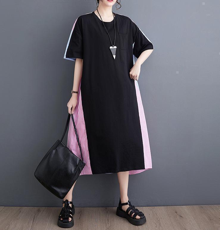 大きいサイズ レディース ワンピース　ストライプ　春夏 秋 新品 半袖