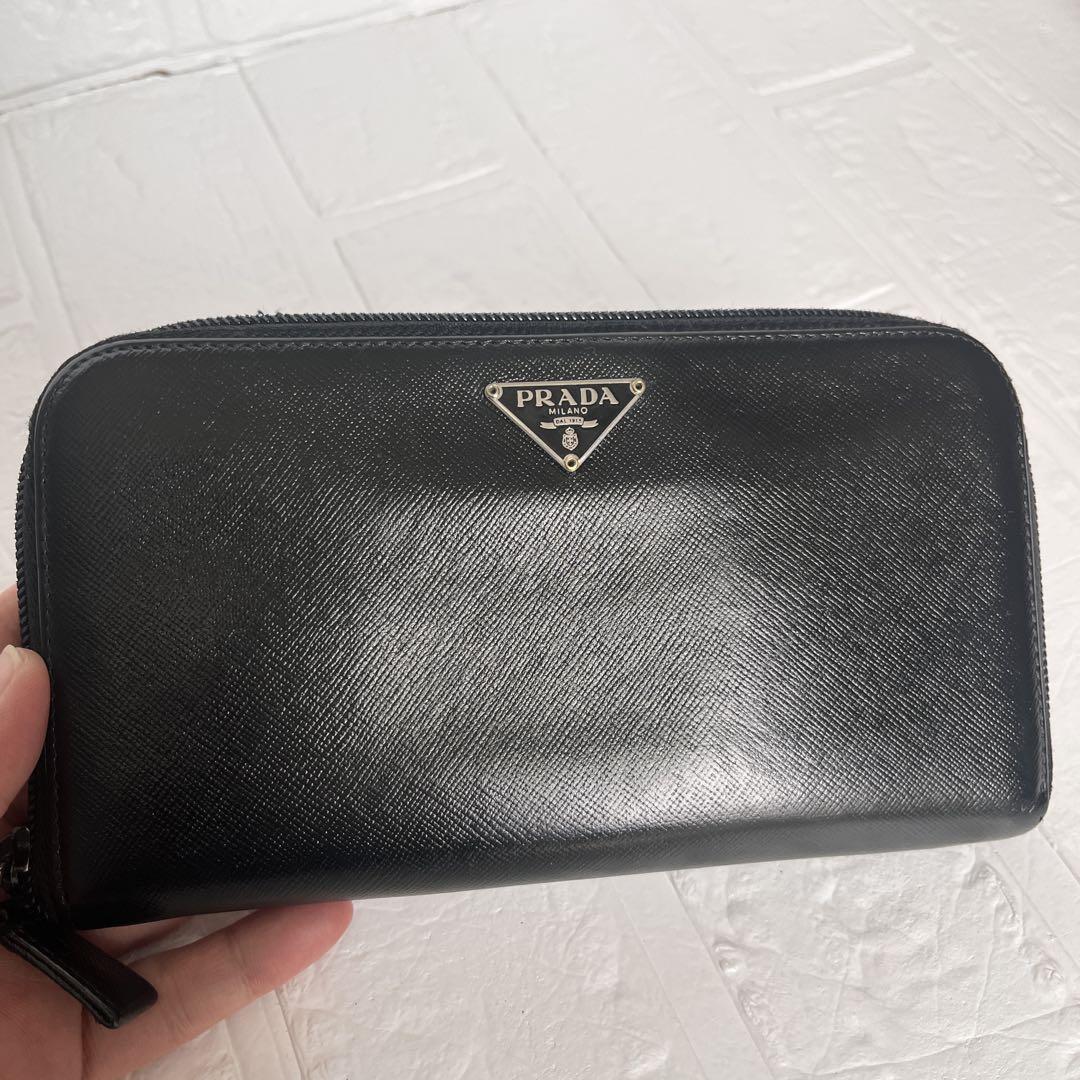 良品✨PRADA ラウンドファスナー　長財布　三角ロゴ　メンズ　ブラック