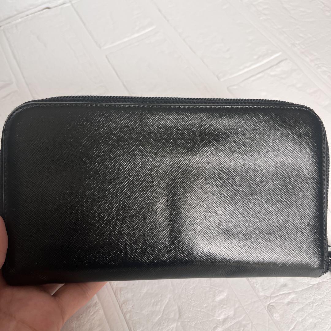 良品✨PRADA ラウンドファスナー　長財布　三角ロゴ　メンズ　ブラック
