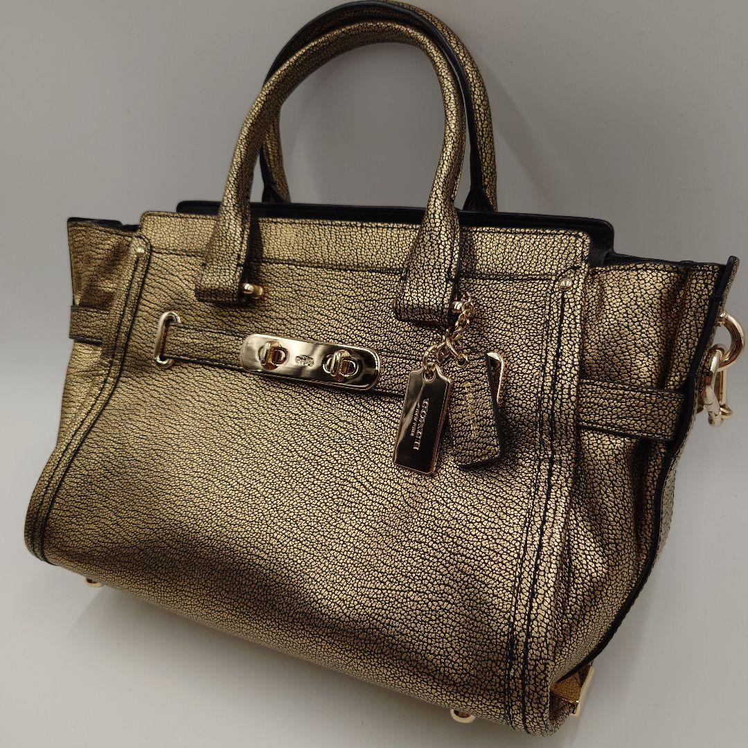 美品 COACH ハンドバッグ 2way ショルダーバッグ ゴールド コーチ