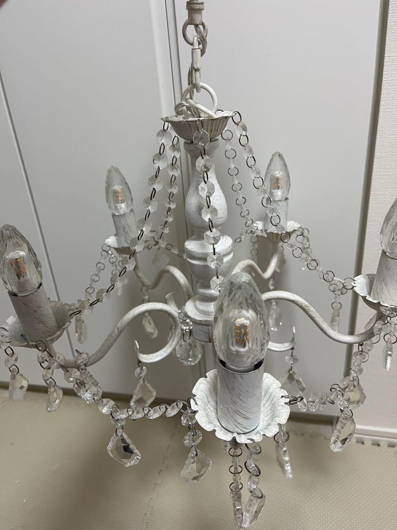 MILANDA：ミランダ アンティークホワイト 5灯シャンデリア 姫系 LED