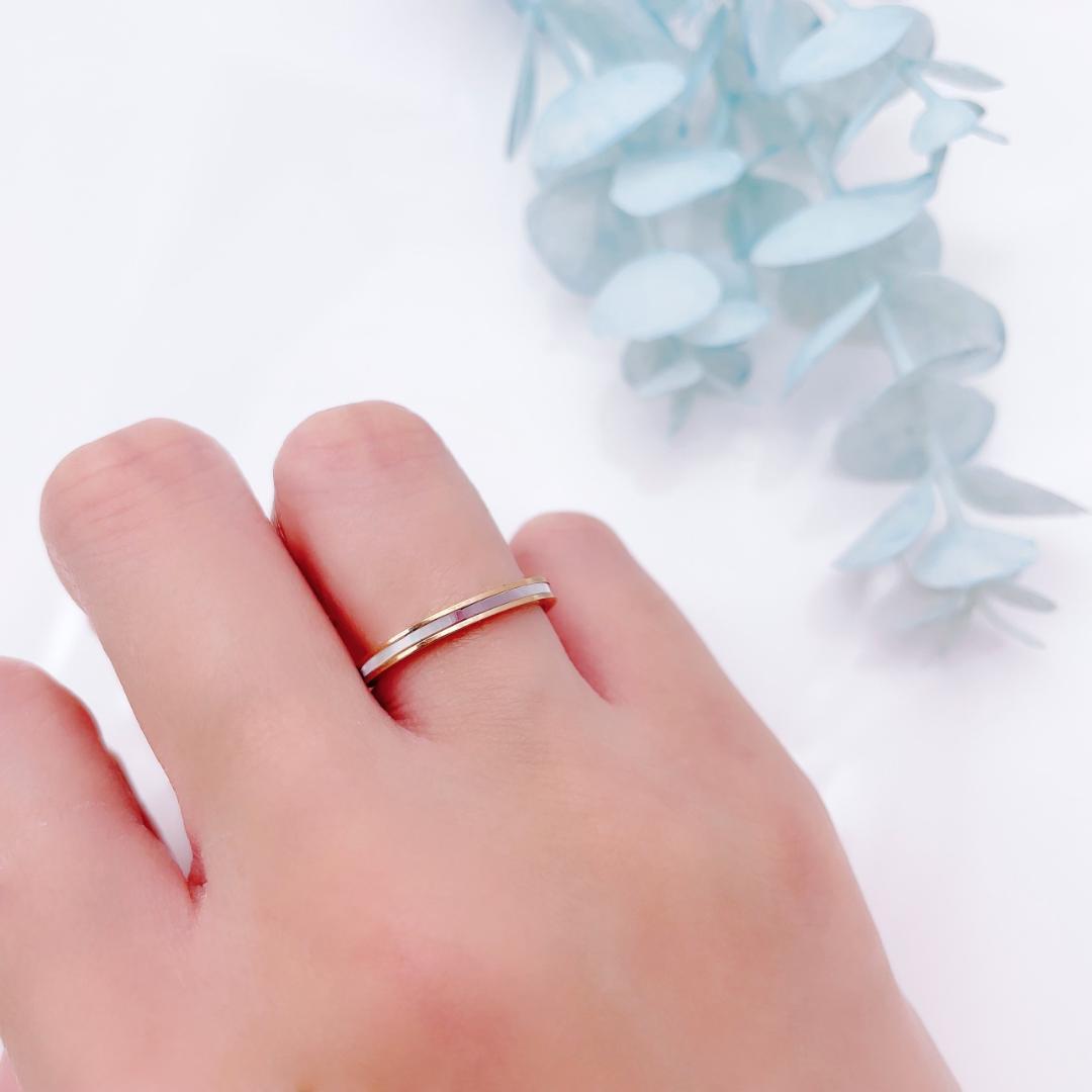 ペアリング 七色に艶めく シェルリング 刻印 結婚指輪 サージカルステンレス