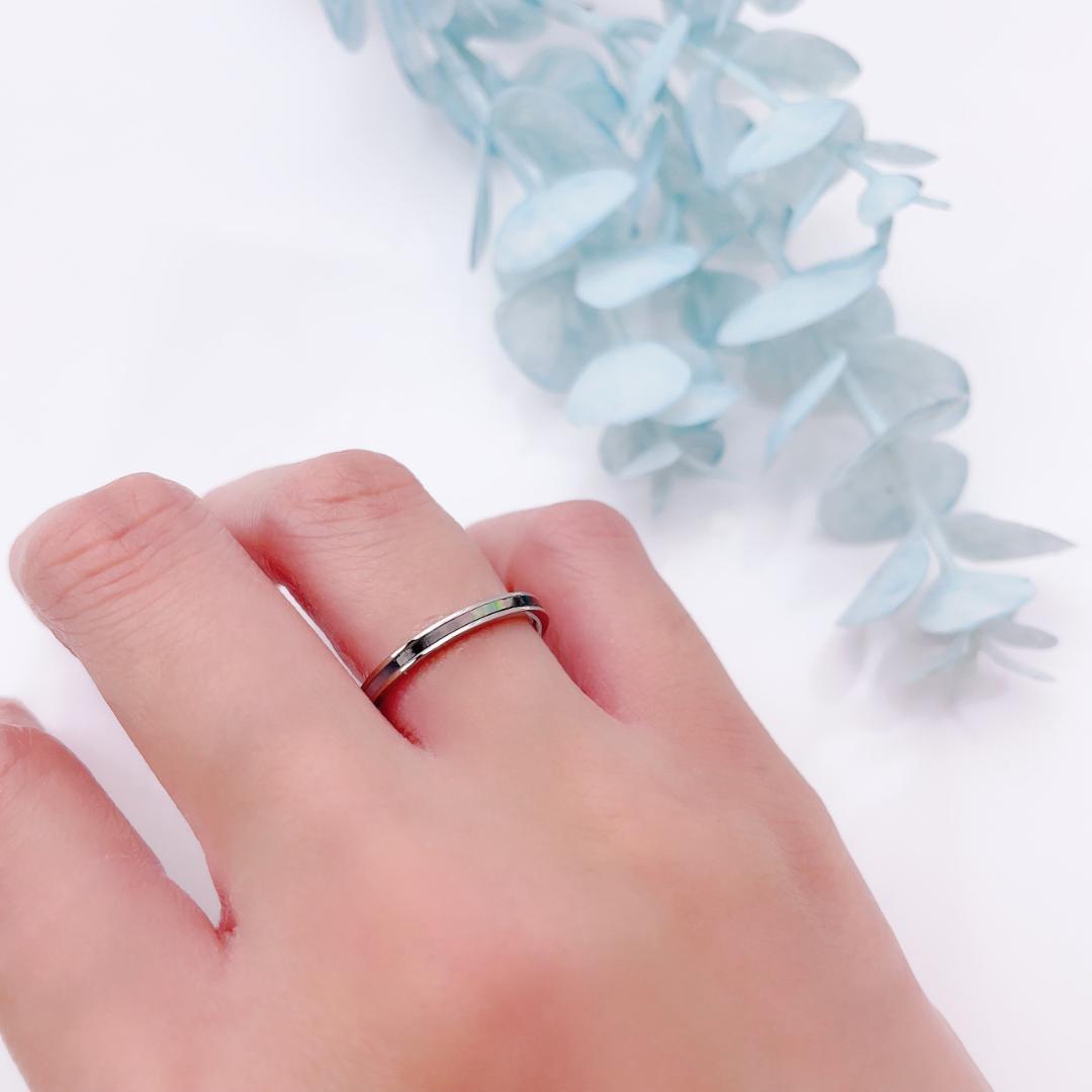 ペアリング 七色に艶めく シェルリング 刻印 結婚指輪 サージカルステンレス