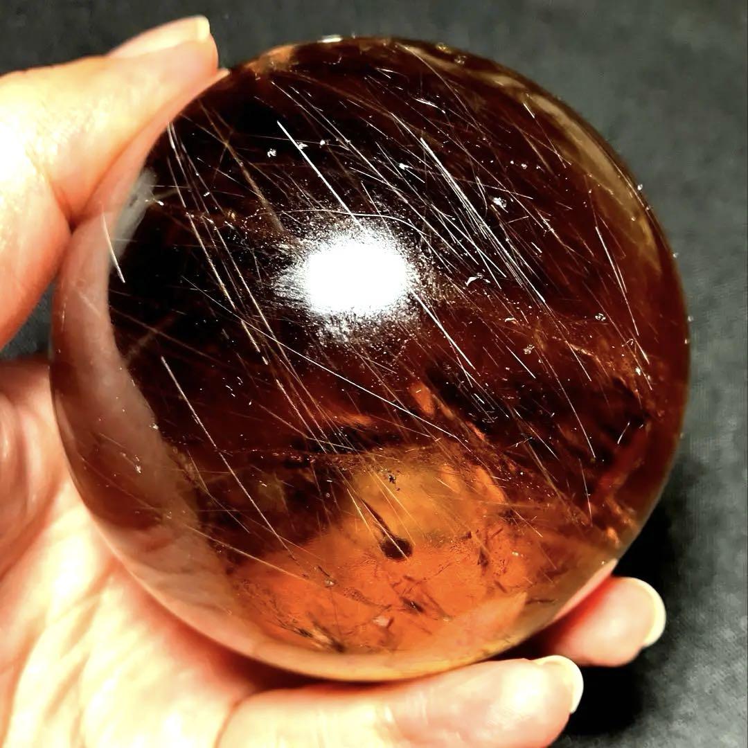 特大 75mm ゴールドルチルクォーツ 丸玉 スフィア 金針水晶